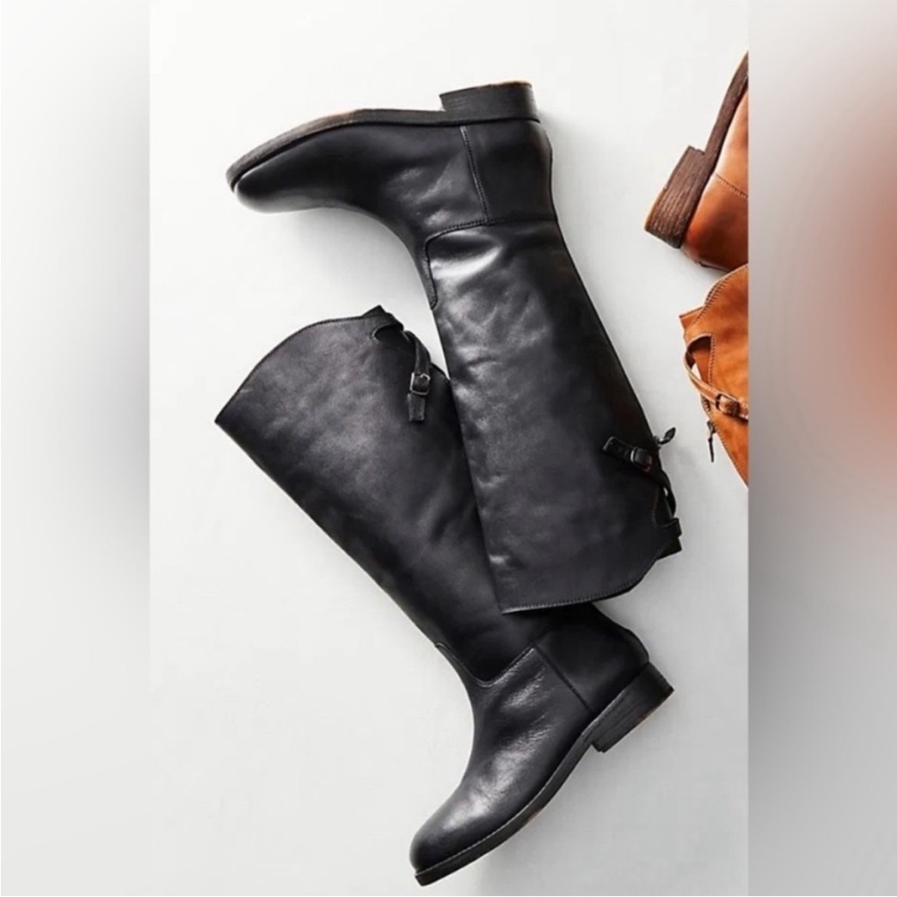 Free People Faded Black Everly Equestrian Boots Leather Zipper Back - Picture 4 of 16